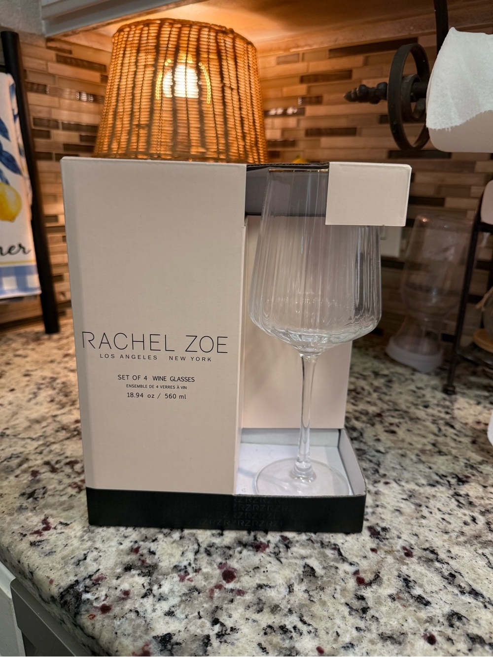Rachel Zoe Clear Ribbed Stem Wine Glass - Set of 4